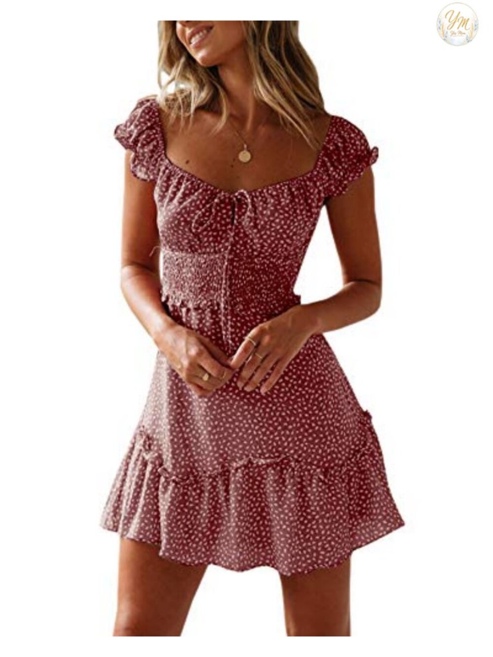 Sweetheart Neck Floral Mini Dress with Ruffle Sleeves